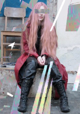 Pink-haired woman in glitch art